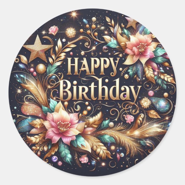 Rond Magnifique Sticker d'anniversaire : Noir (Devant)