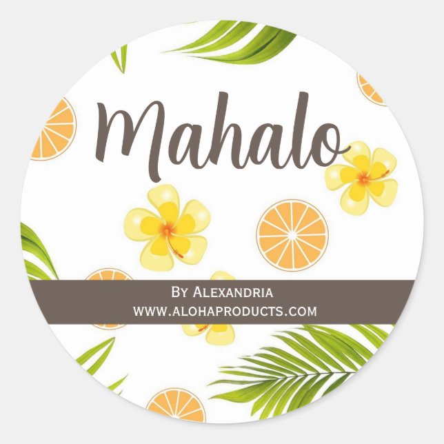 Rond Mahalo merci Hawaiian tropical sticker (Devant)