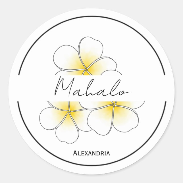 Rond Mahalo merci plumeria sticker personnalisable (Devant)