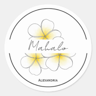 Rond Mahalo sticker personnalisable fleur de plumeria m