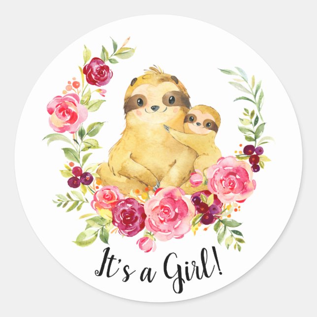Rond Maman & Baby Sloth C'est un Sticker Fille Faveur (Devant)