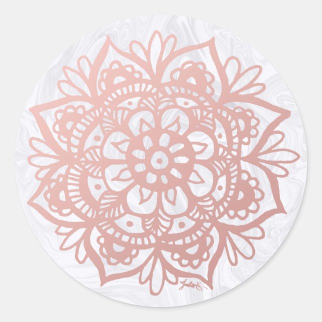 Rond Mandala rose Gold sur Sticker Marbre blanc (Devant)