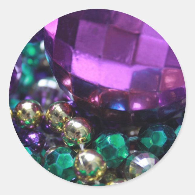 Rond Mardi Gras Perle Jette Purple Personnalisé Sticker (Devant)