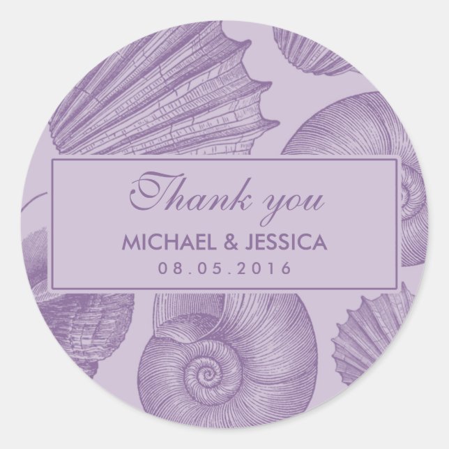 Rond Mariage de coquillage pourpre Favor Sticker Merci (Devant)
