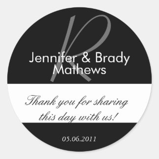 Rond Mariage Favor Monogram Merci Sticker
