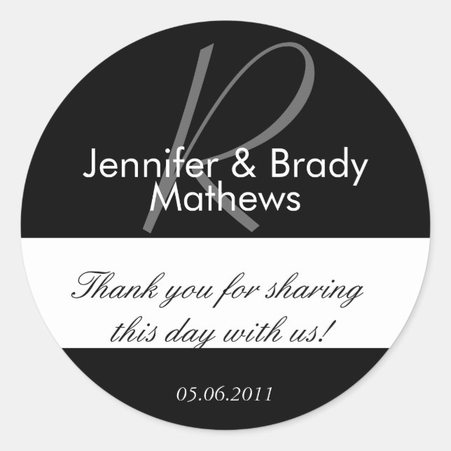Rond Mariage Favor Monogram Merci Sticker (Devant)