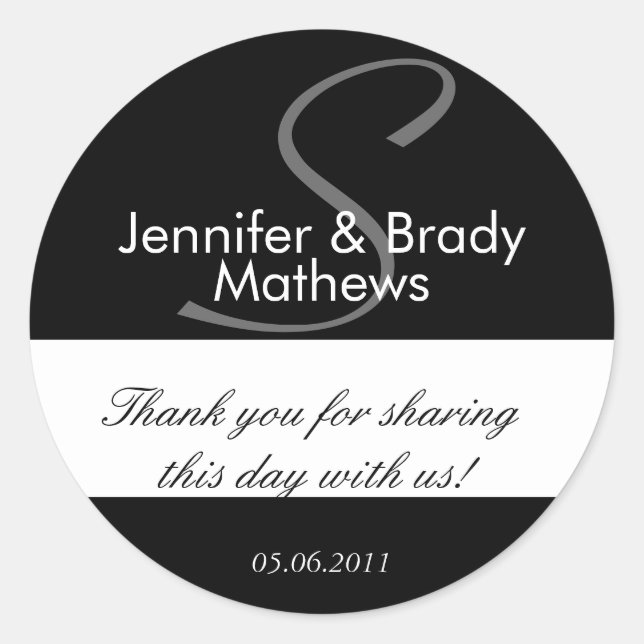 Rond Mariage Favor Monogram S Sticker Merci (Devant)