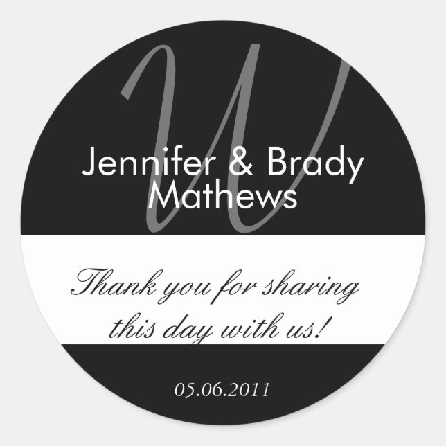 Rond Mariage Favor Monogram W Sticker Merci (Devant)