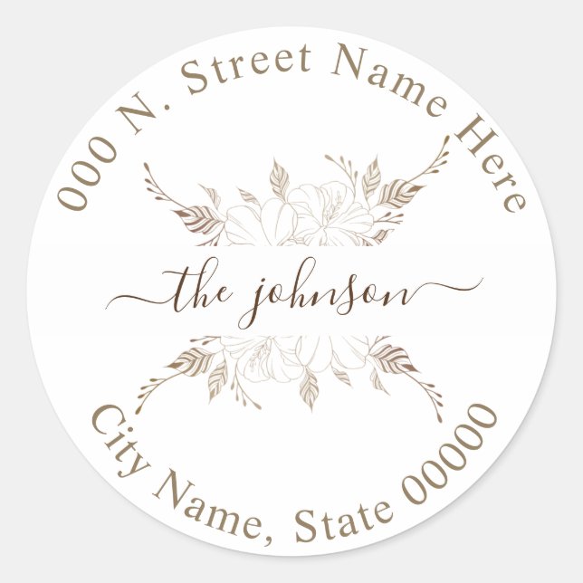 Rond Mariage floral Adresse de retour Sticker classique (Devant)