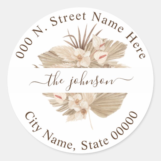 Rond Mariage floral Adresse de retour Sticker classique (Devant)