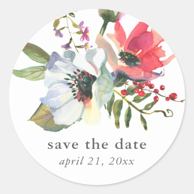 Rond Mariage floral Enregistrer le sticker de date (Devant)
