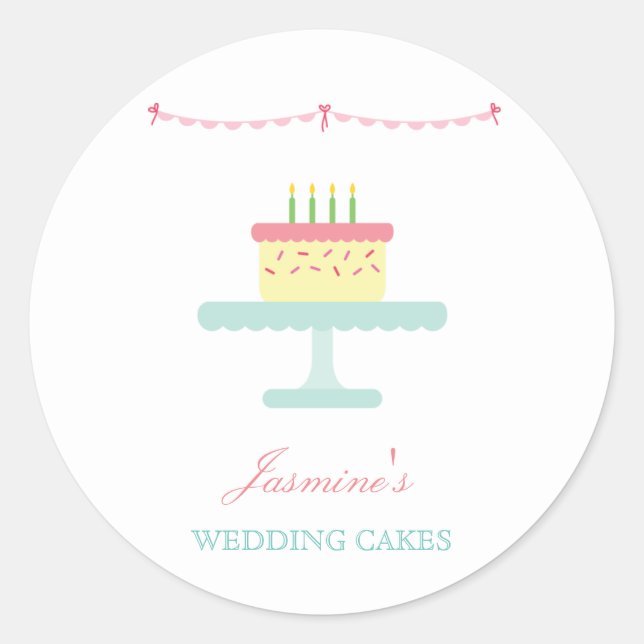 Rond Mariage mignon blanc Cake Business Sticker ÉTIQUET (Devant)