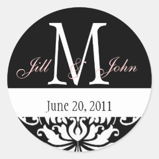 Rond Mariage Monogramme Noms Date Damask Sticker