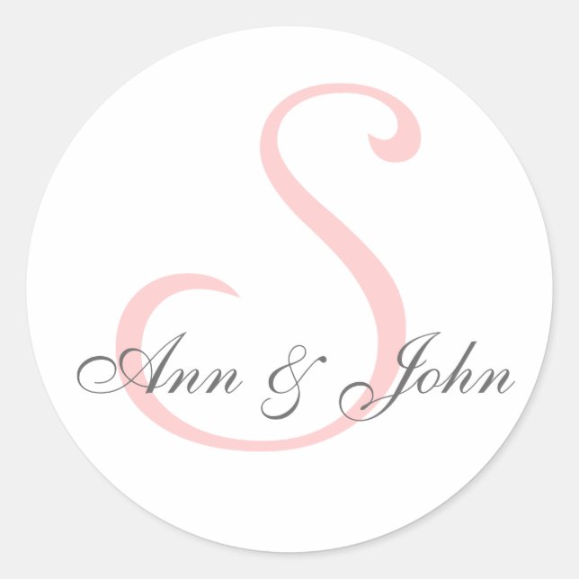 Rond Mariage Monogramme Noms de la mariée Sticker rose (Devant)
