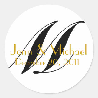 Rond Mariage Noms et Date Monogram Sticker Or