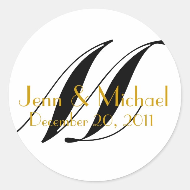 Rond Mariage Noms et Date Monogram Sticker Or (Devant)