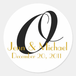 Rond Mariage Noms et Date Monogram Sticker Or