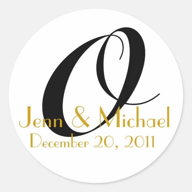 Rond Mariage Noms et Date Monogram Sticker Or (Devant)