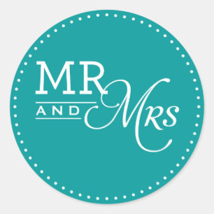 Rond MARIAGE STICKER m & mrs typographie moderne turquo