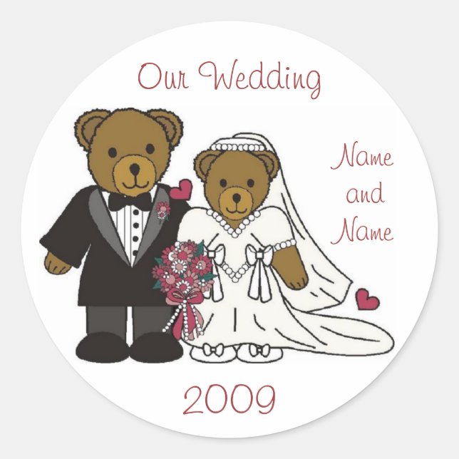 Rond Mariage Teddy Bear Sticker Faveurs (Devant)