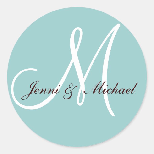 Rond Mariée Noms de chambre Monogramme Sticker Bleu (Devant)