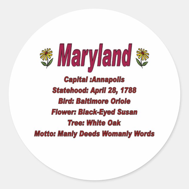 Rond Maryland State Info Sticker (Devant)