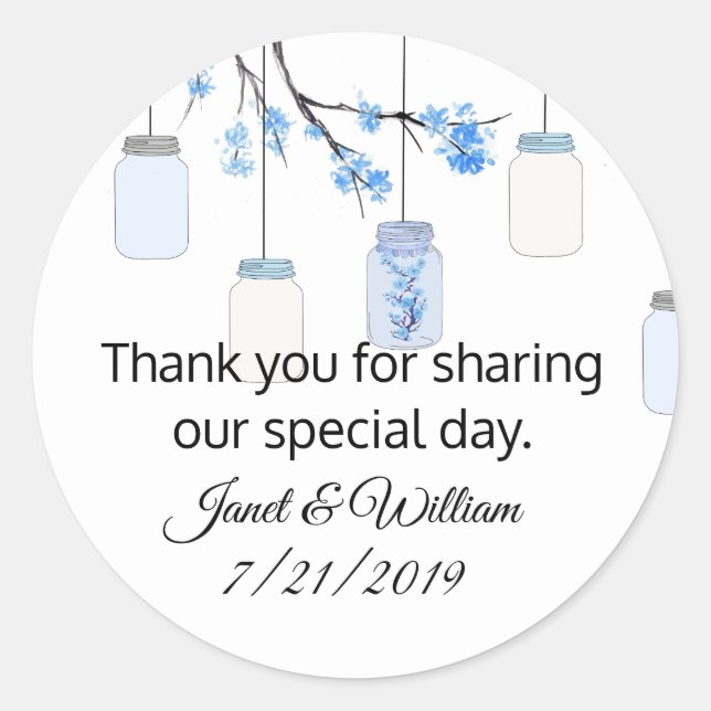 Rond Mason Jar sur Flower Tree Wedding Faveur Sticker (Devant)