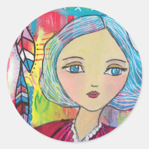 Rond Média mixte avec Sticker à cheveux bleus