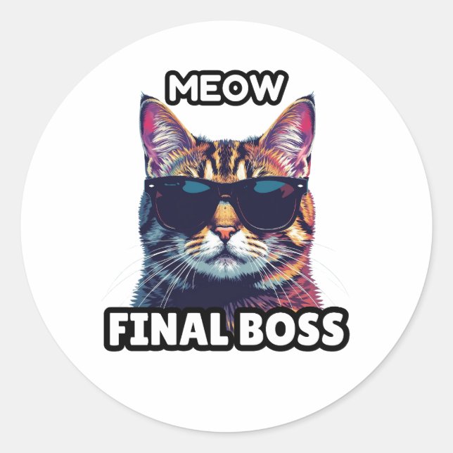 Rond Meow Final Boss Cool Cat Sticker (Devant)