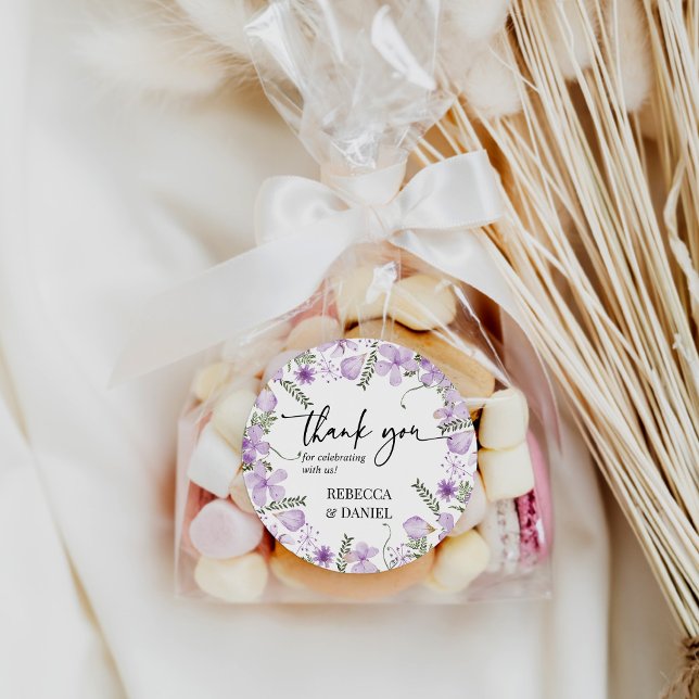 Rond Merci Floral Violet Mariage Favor Sticker (Créateur téléchargé)