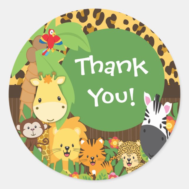 Rond Merci Jungle Safari Bébé Animaux Sticker (Devant)