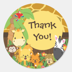 Rond Merci Jungle Safari Bébé Animaux Sticker