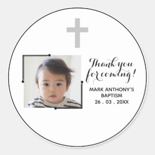 Rond MERCI noir+blanc POUR VENIR ! Baptême Sticker