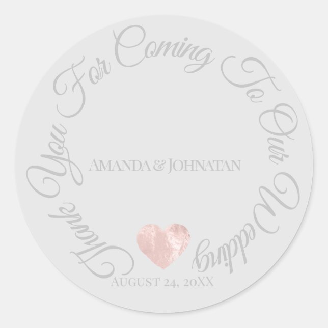 Rond Merci Pour Venir Mariage Favor Sticker Coeur (Devant)