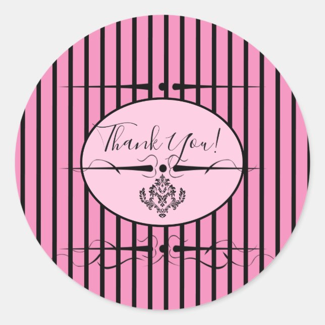 Rond Merci rose noir élégant Mariage Favor Sticker (Devant)