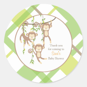 Rond Merci   Sticker Baby shower des singes triplet