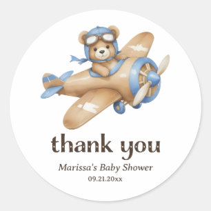 Rond Merci Teddy Ours Pilote Baby Boy Douche Sticker
