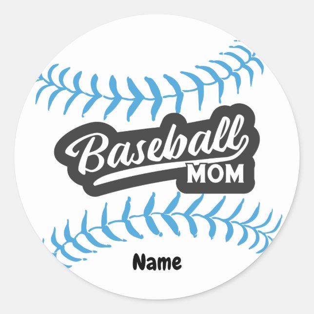 Rond Mère de baseball avec le nom Classic Round Sticker (Devant)