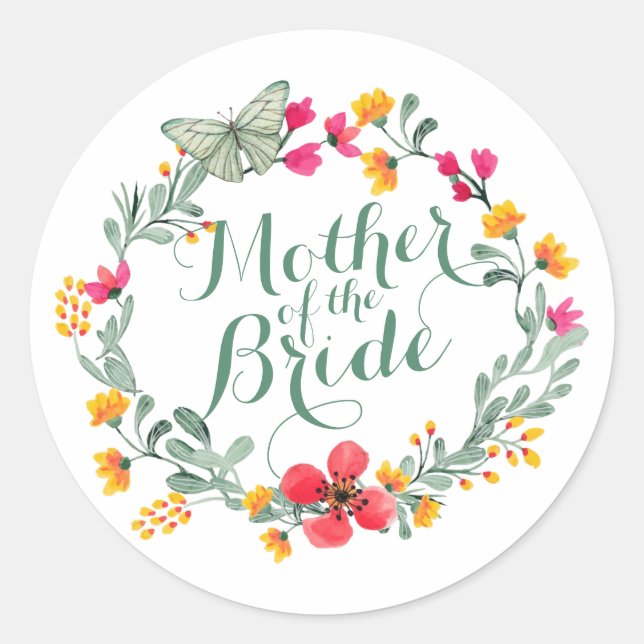 Rond Mère de la mariée Élégant Sticker Mariage Floral (Devant)