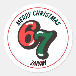 Rond Merry Christmas Sticker Numbers 6 & 7 Custom Name