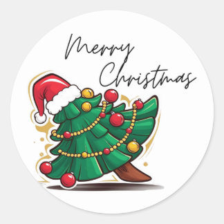 Rond Merry Christmas tree sticker