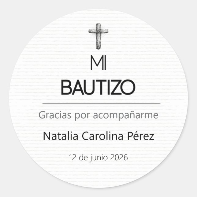 Rond Mi Bautizo Round Favor Sticker Label Personalizado (Devant)