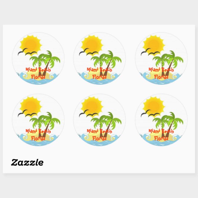 Rond Miami Beach Florida sticker tropical (Feuille)