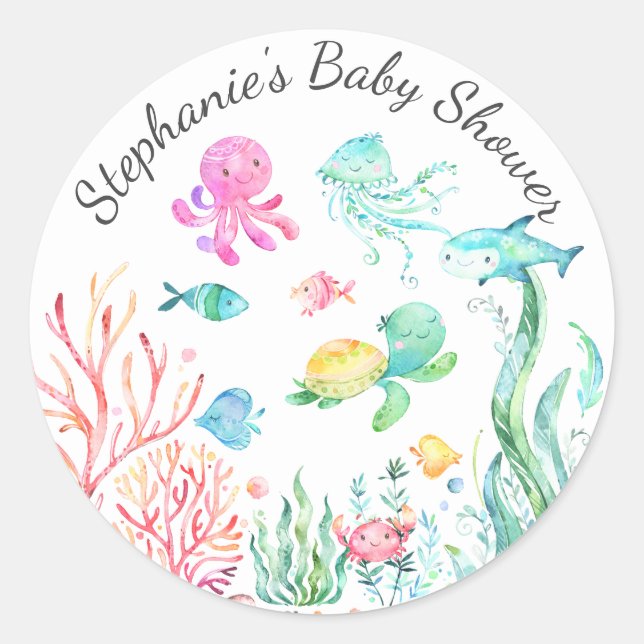 Rond Mignonne sous le Baby shower de mer Favor Sticker (Devant)