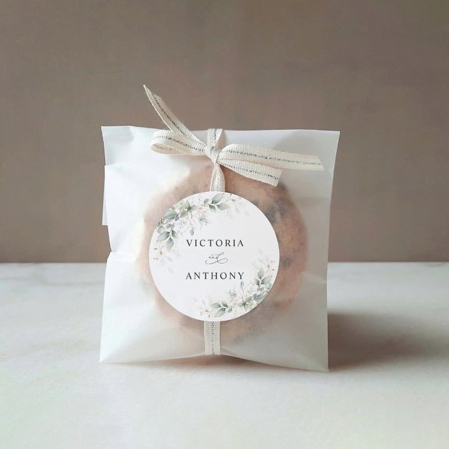 Rond Minimal Eucalyptus Wedding Classic Round Sticker (Créateur téléchargé)