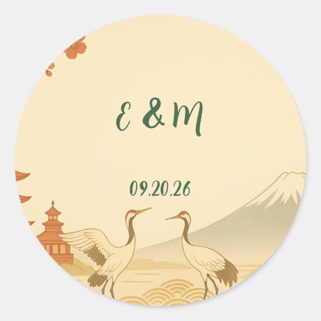 Rond Minimalist Japanese Cherry Blossom Wedding Sticker (Devant)