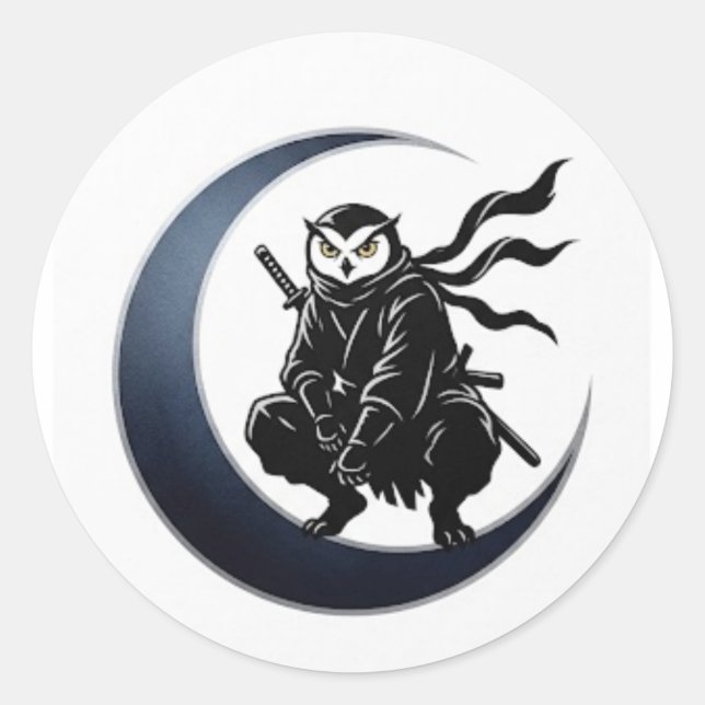 Rond Minimalist Ninja Owl Round Sticker (Devant)