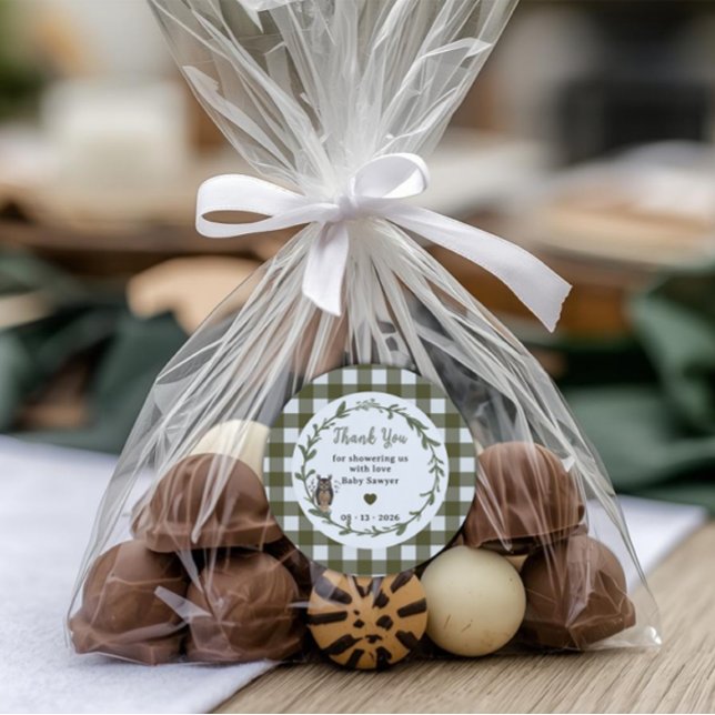 Rond Minimalist woodland baby shower Favor sticker (Créateur téléchargé)