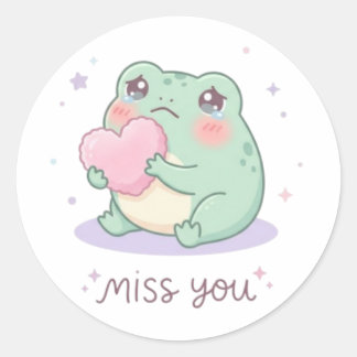 Rond Miss You Frog Sticker Cute Frog Holding Heart Emot