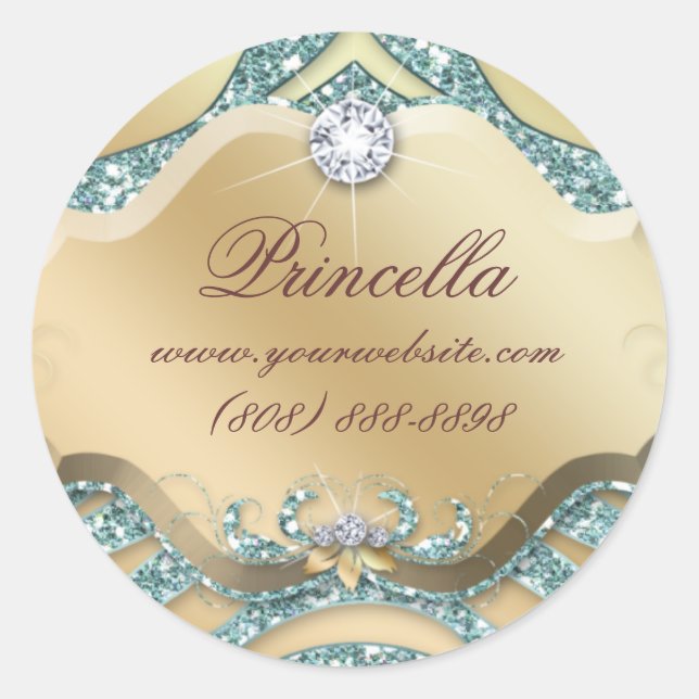 Rond Mode Sticker Zebra Bijoux Sparkel Or Turquoise (Devant)